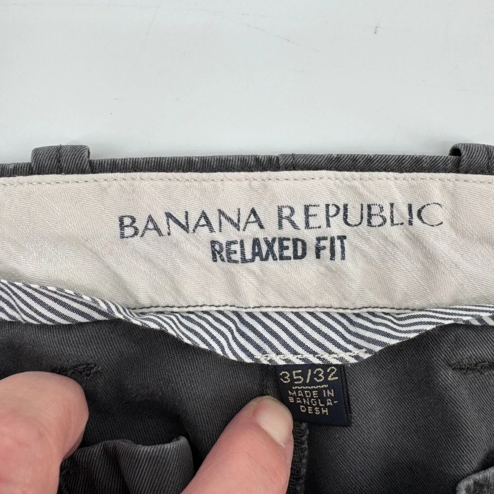 Banana Republic Relaxed Fit Men Preppy Grandpa Core Gray Chinos Pants Size 35x32